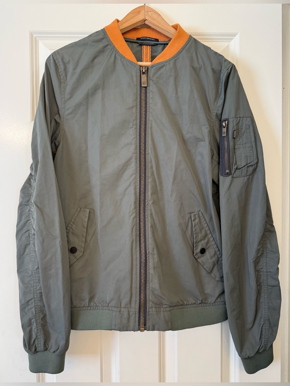 Scotch & Soda Bomber Jacket Men’s Small Olive Green Gray Nylon Flight Jacket